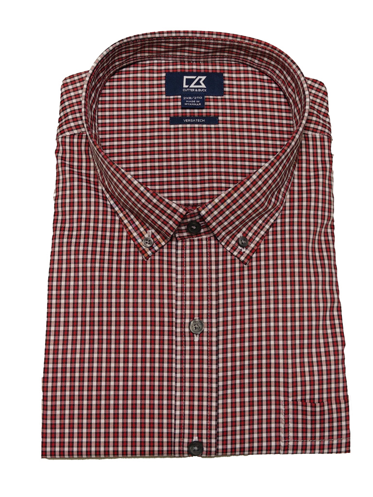 Red Mini Check Stretch Long Sleeve Shirt - High and Mighty Menswear