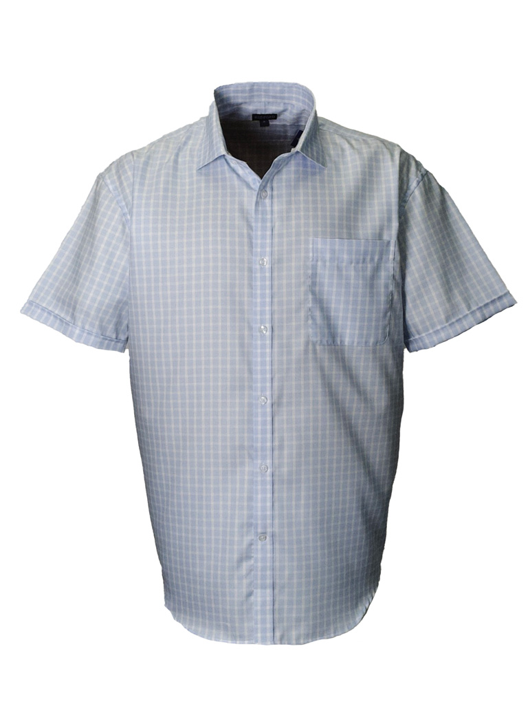 Sky Blue Windowpane Check Short Sleeve Shirt - High and Mighty Menswear