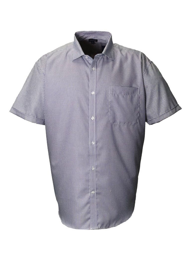 Classic Navy Small Check Short Sleeve Shirt - High and Mighty Menswear