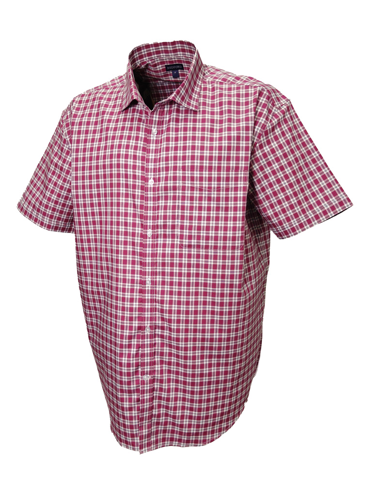 Berry Toned Check Short Sleeve Shirt 1601 - High and Mighty Menswear
