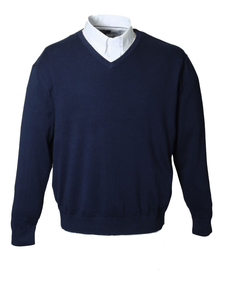 Navy Vee Neck Jumper - High and Mighty Menswear